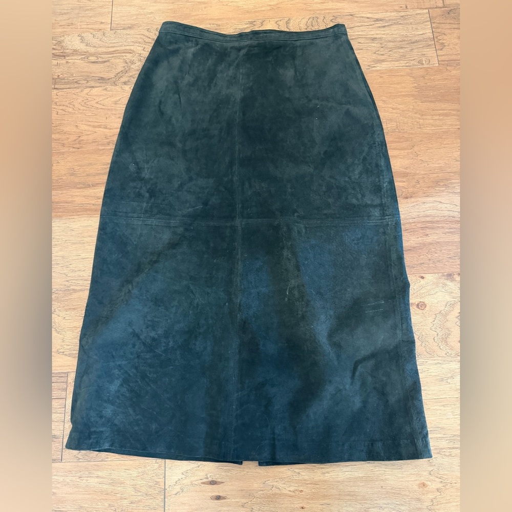 Vintage Black Suede Leather Maxi Skirt Full Length